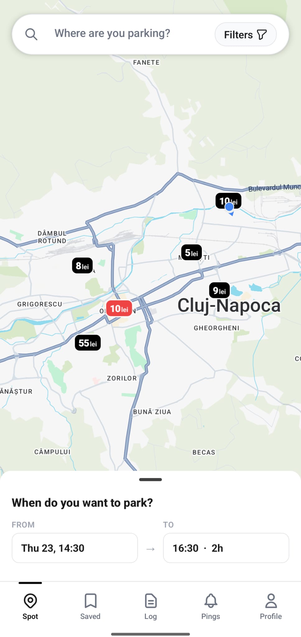 Aplicația kurb. — locuri de parcare private în Cluj-Napoca